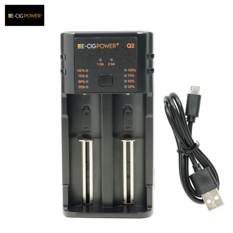 Q2 Chargeur de batterie Li-ion avec LED et Micro USB - E-Cig Power - Black